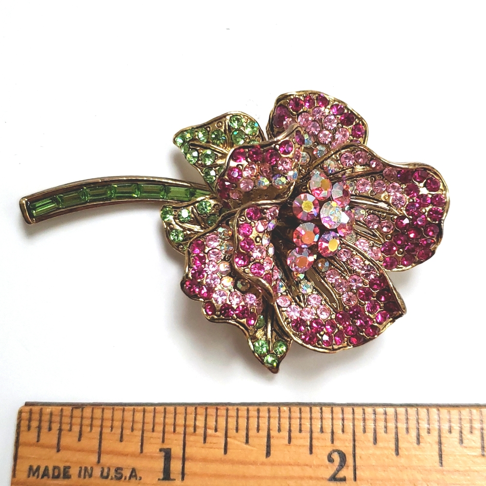 VTG Stunning Rose multicolor Rhinestone Brooch, - Picture 8 of 10